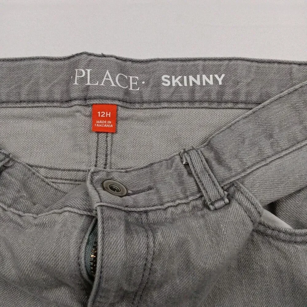 Childrens Place PLACE Mens Boys Size 12 Husky Gray Skinny Leg Denim Jeans